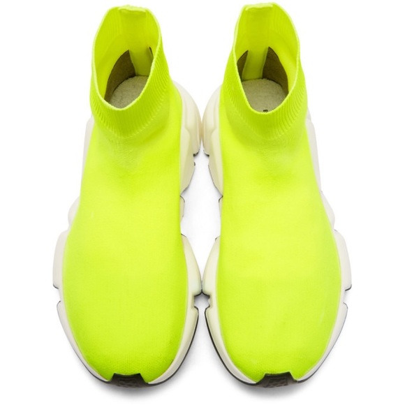 EUC Women Sz 7 (Euro Sz 37) Balenciaga Speed Trainer With BB Neon/Bright Yellow - Picture 5 of 17